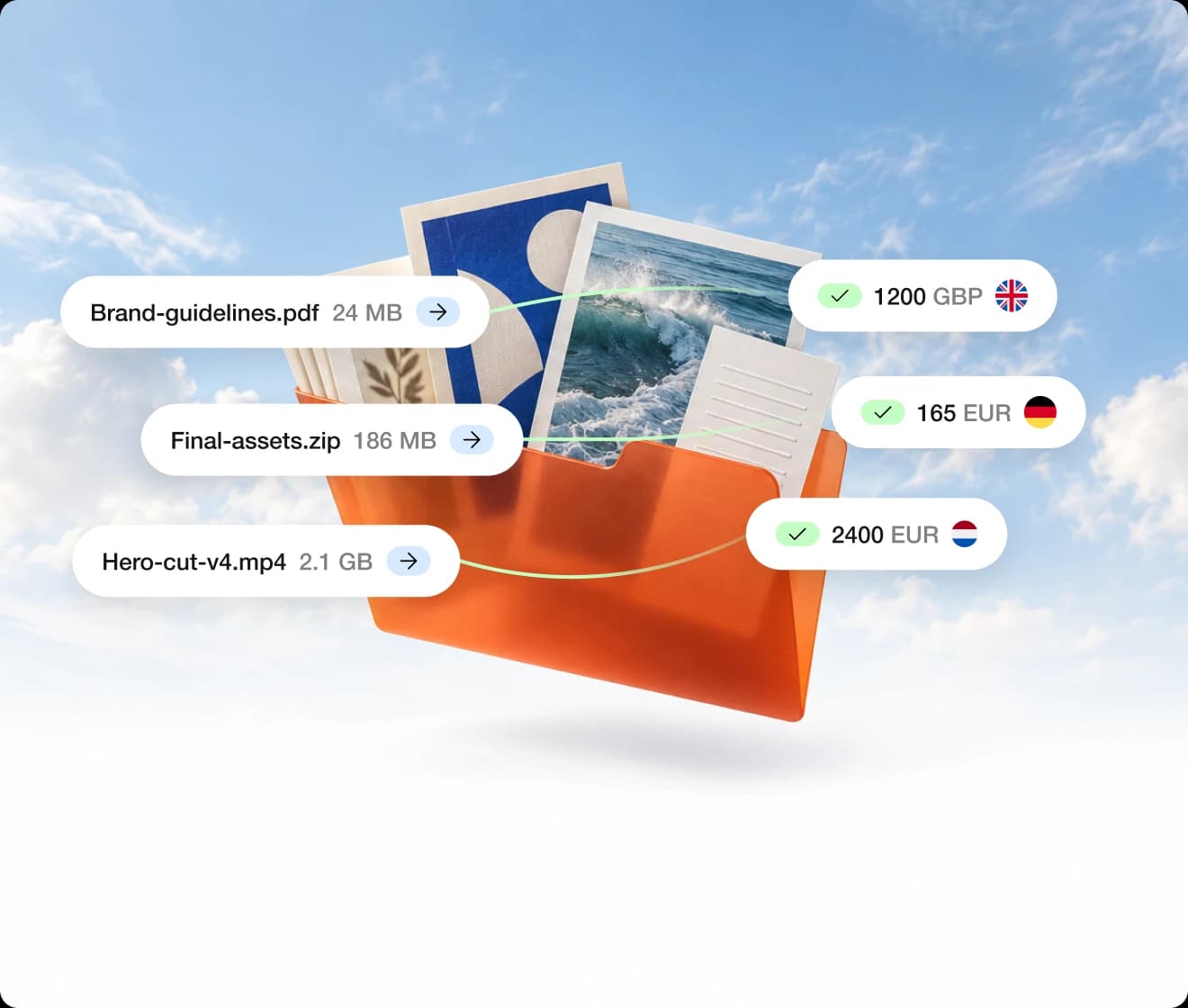 Orange folder with creative files for a reallyfinal file transfer